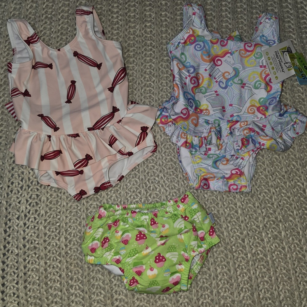 Baby Girl 12 Months Summer Swimsuit Bundle Lot Of 3 Beach  Toddler Diaper Cover